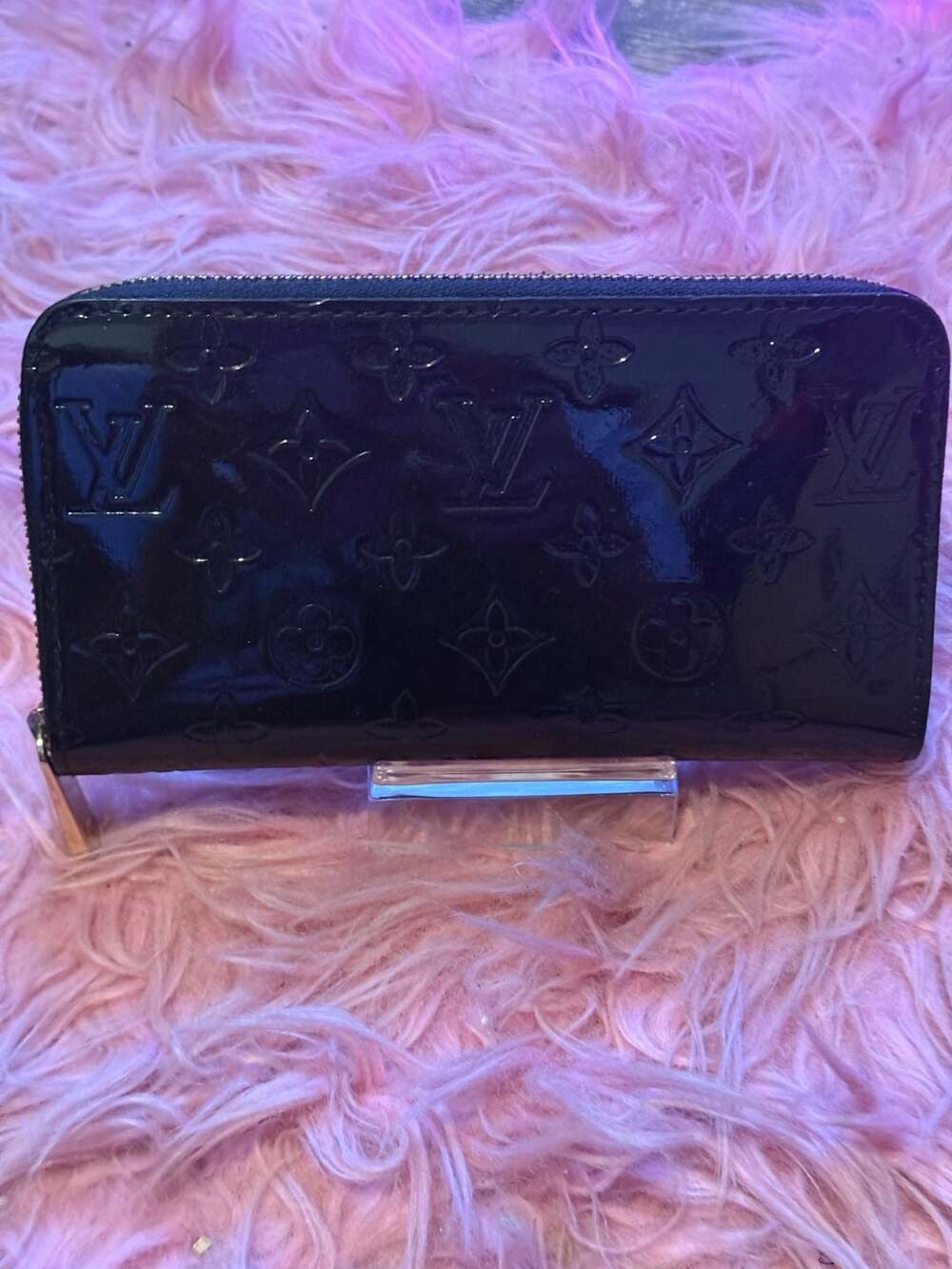 Unbranded fashion long wallet Monogram Zippy Patent Leather Black